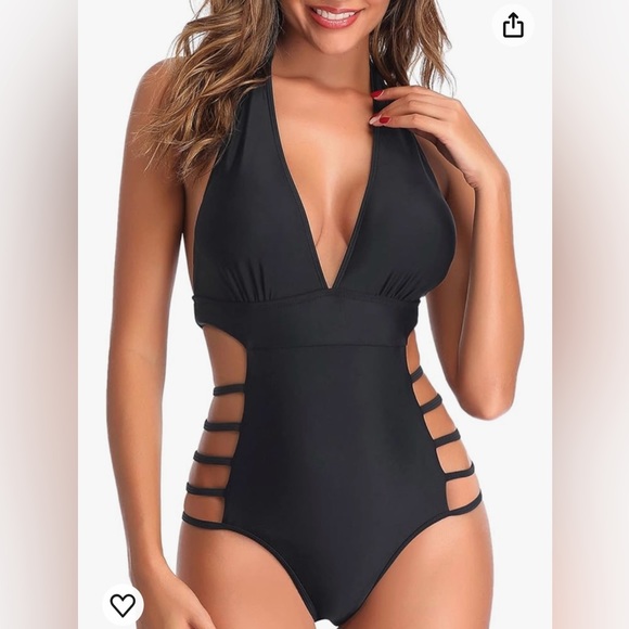 TemptMe Women Sexy One Piece Swimsuits Plunge V Neck Halter Bathing Suits Cutout - Picture 1 of 11
